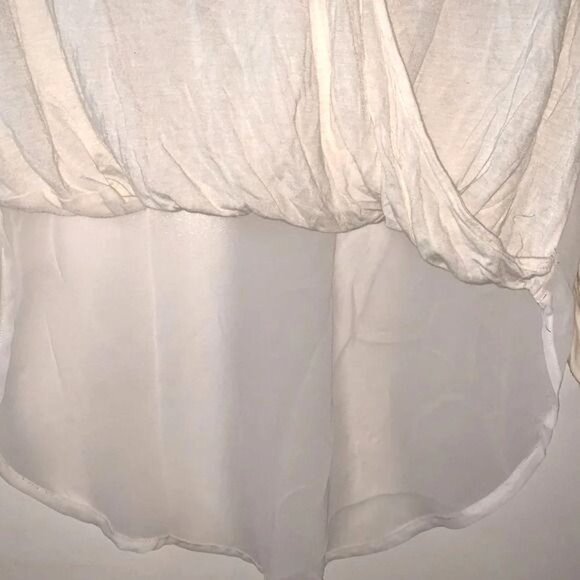 White Sheer Draped V-Neck Blouse By Timing Medium - Picture 5 of 9